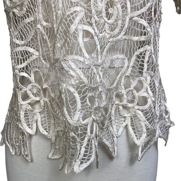 Poetry S silk ribbon top ivory 100% silk with tiny beads that have a spa… - Picture 3 of 4